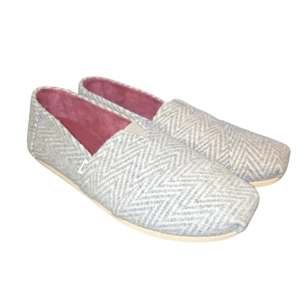 TOMS Alpargata Slip On‎ Shoes Women's 9 Grey White Chevron Herringbone 10020187